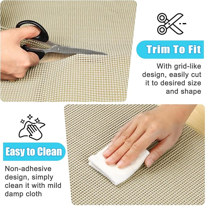 Songrey Non-Adhesive Drawer and Shelf Liner, Non Slip Cabinet Liners, Protect Kitchen Cupboard, Bathroom Drawers, Breathable, Thick Strong Grip mat (23.6IN x 20FT, Beige)