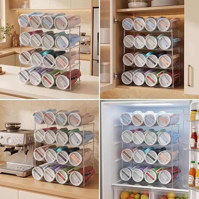 Stackable Water Bottle Organizer for Stanley 40 oz Tumbler, Larger Water Bottle Holder for Kitchen Cabinet, Pantry Organizers and Storage for Stanley Cup and Tumbler Organizer, Hold 16 Bottles