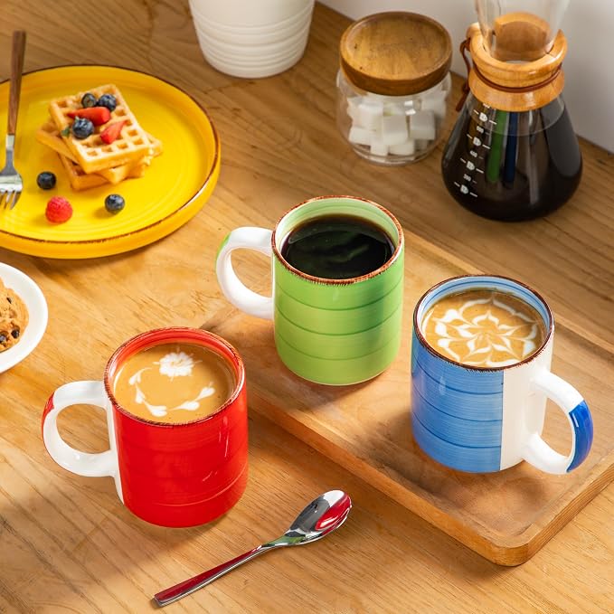 vancasso Bonita Ceramic Coffee Mug Set of 6,16 Oz Coffee Cups with Large Handle for Tea,Latte,Cappuccino,Milk,Cocoa,Dishwasher&Microwave Safe(Color)