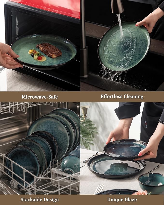 Ceramic tableware set, suitable for 4-piece and 12 piece hand-painted glazed dish and bowl sets, scratch resistant tableware sets, ovens, microwaves, and dishwashers, safe and green