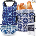 2 Pack Reusable Bread Bags for Homemade Bread, 17"×13" Sourdough Bread Storage Bags with Bowl Cover - Keep Loaf Fresh and Easy to Wash(Blue Gemstone Floral)