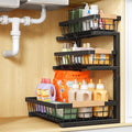 PXRACK Under Sink Organizer, 1-Pack 3-Tier Height Adjustable Thickened Metal Pull out Cabinet Organizer Shelf, Slide out Storage Drawer Rack for Bathroom Kitchen Pantry Home Organization, Black