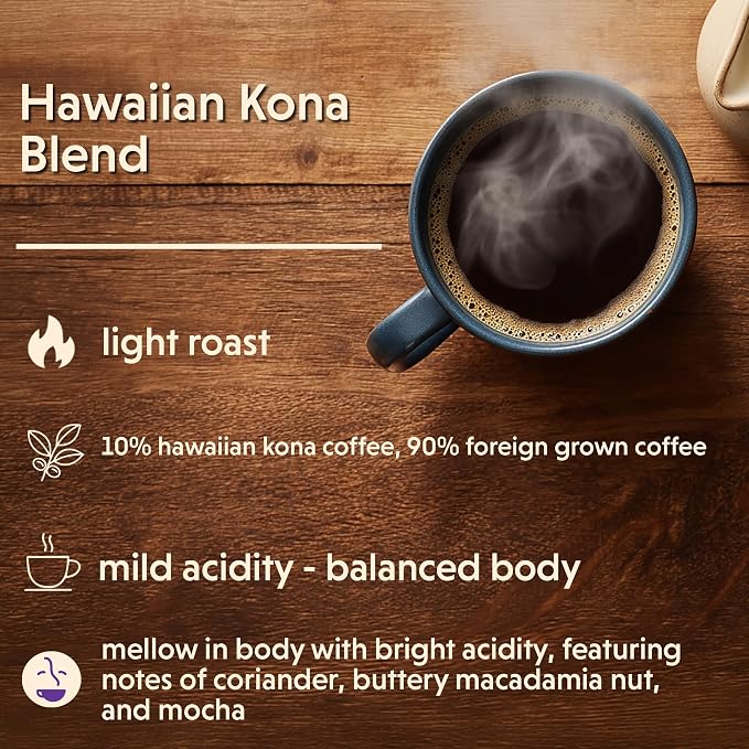 Coffee Bean Direct Hawaiian Kona Blend, Whole Bean Coffee, Contains 10% Hawaiian Kona Coffee, Light Roast, 2.5 Pound Bag (Pack of 1)