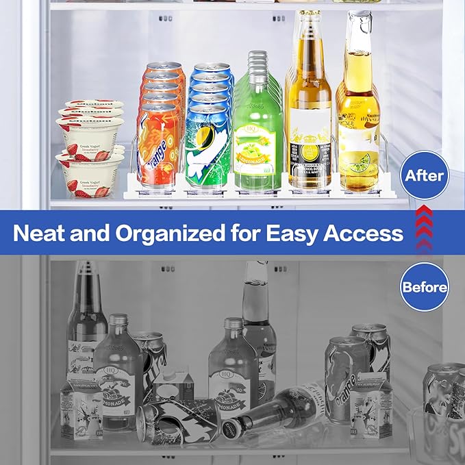 White Drink Organizer for Mini Fridge, Automatic Pusher Soda Can Organizer, Drink Dispenser for Can Beer Holds up to 12 Cans 3 Row (Depth 12.2" x Wide 9.9")