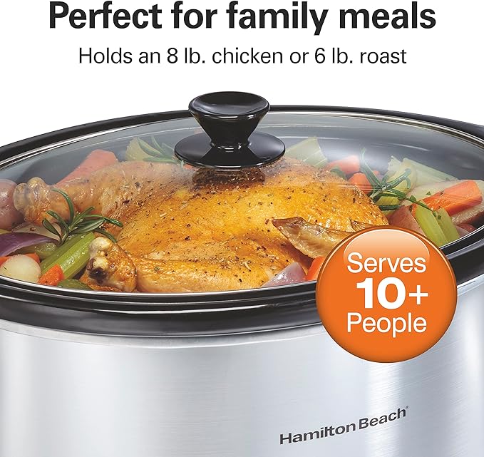 Hamilton Beach Set & Forget 8 Quart Programmable Slow Cooker | Flexible Cooking Options With 3 Heat and Adjustable Time Settings | Dishwasher-Safe Stoneware Crock & Glass Lid | Silver