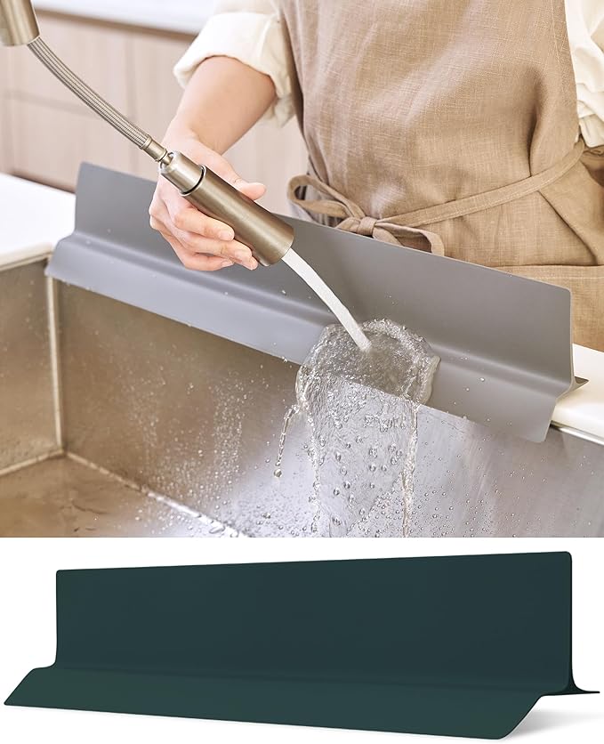 DEARCUS Kitchen Sink Splash Guard 23 Inch – Soft Silicone Water Shield Keeps Clothes & Countertops Dry, Strong Suction Non-Slip, No More Wet Sleeves or Sore Arms – Dishwasher Safe (Deep Green)