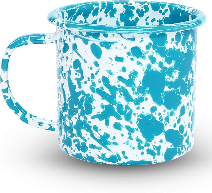 Crow Canyon Home Enamelware Mug, 12 Ounce, Turquoise/White Splatter (Single)