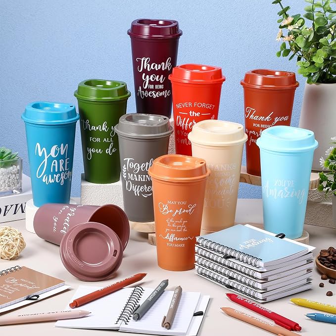 Teenyyou 60 Pcs Employee Appreciation Gift Set, 16oz Tumbler with Lid Notebook Pen Bulk Thank You Gift Holiday Party Favor for Teachers Office Coworker Teacher Staff Team (Fresh Color,Delicate Style)
