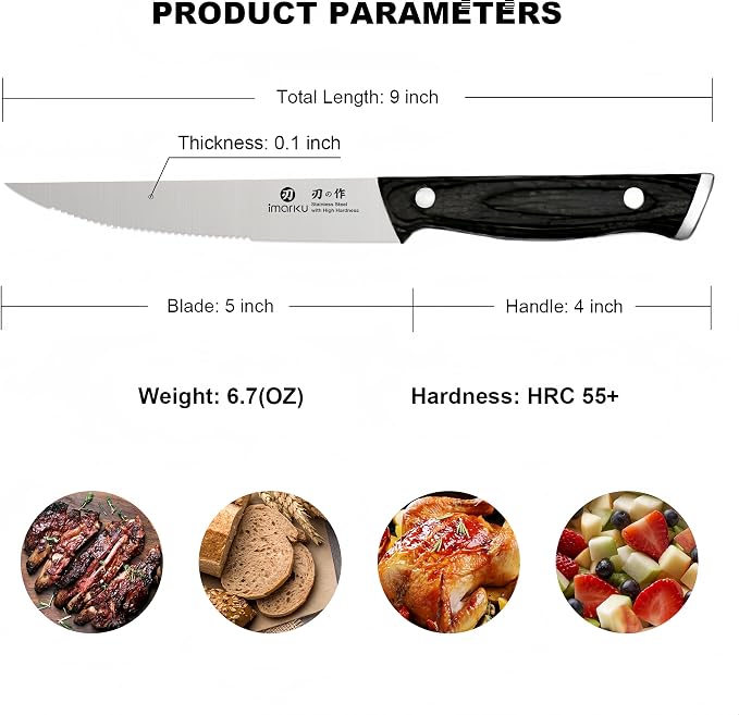 imarku Japanese Steak Knives, Steak Knives Set of 8,Stainless Steel Serrated Steak Knife,Steak Knife with Pakkawood Ergonomic Handle,Gift for Men and Women