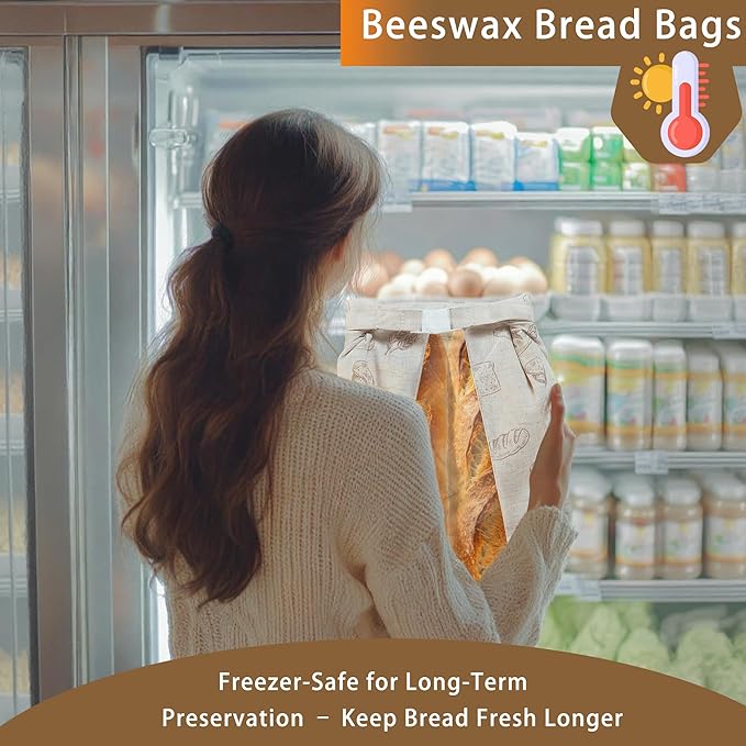 Reusable Beeswax Bread Bags for Homemade Sourdough with Clear Window, Linen Waxed Storage Containers,Eco-Friendly, Freezer-Safe, Sourdough Accessories (2-Pack)