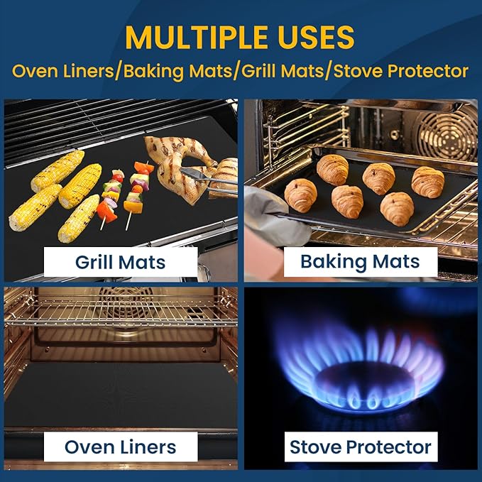 Best German Silicone Baking Mat Roll Cut to Size+3Pack Oven Liners for Bottom of Oven