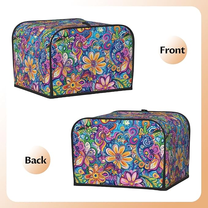 Toaster Cover 4 Slice Watercolor Flower Abstract Colorful Kitchen Small Appliance Covers with Pockets Dust and Fingerprint Protection