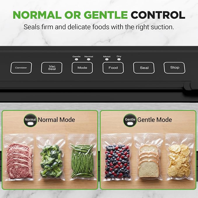 NutriChef Vacuum Sealer for Food - Automatic Electric Air Sealing Preserver System with Gentle and Normal Modes, Roll Cutter, Reusable Bags, Meal Prep Storage, Suitable for Dry/Moist Foods