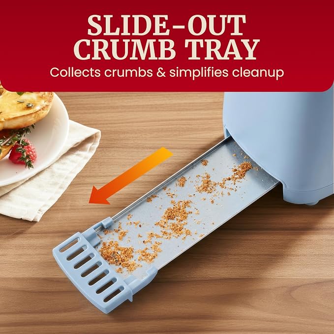 Elite Gourmet ECT2517OX SLIMTOAST™ 2-Slice Long Slot Toaster, Cool-Touch Body, 6 Browning Shades, Extra-Wide 1.5" Slot for Artisan Bread, Bagels, Waffles & English Muffins, Ocean Blue