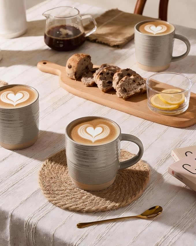 famiware Coffee Mugs Set of 4, 13 oz Mug Set, Ceramic Cup Set with Handle for Coffee, Tea, Cocoa, Milk, Constellation Series, Cinnamon Brown