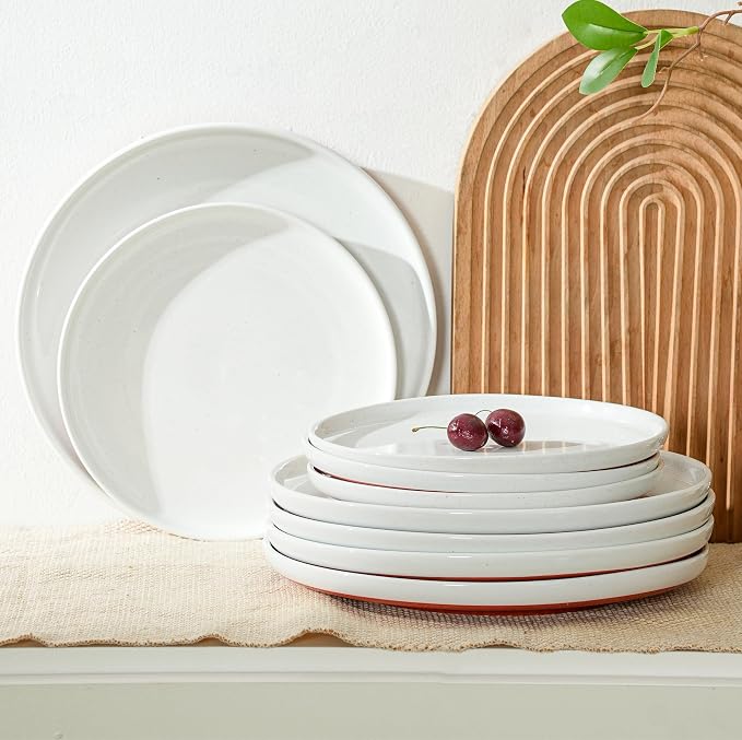 12 Piece Ceramic Plates and Bowls Sets for 4, Elegant White | Stoneware Dinnerware Set, Dishwasher & Microwave Safe, Handcrafted, Perfect for Family and Gatherings