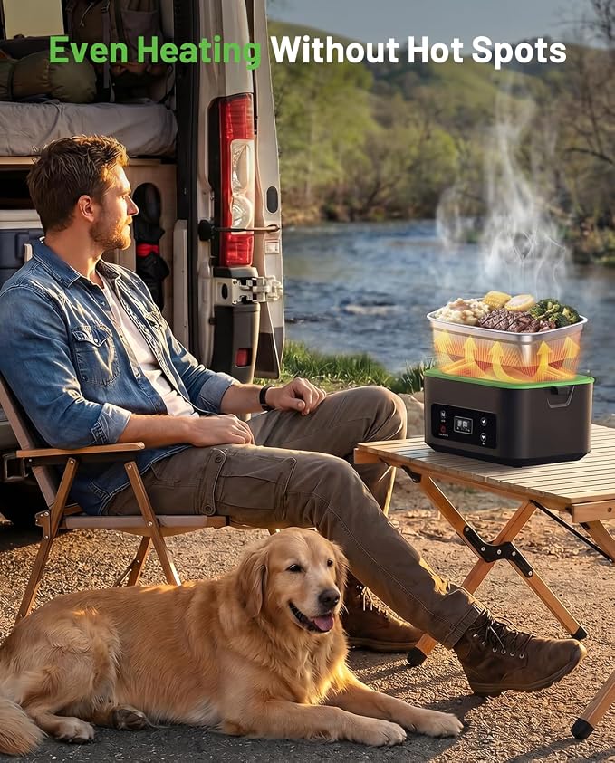 TaskStar Heated Lunch Box, 100W Cordless Electric LunchBox with Scheduled Heating and Leakproof 1.2L Battery Operated Food Warmer for Car Travel Jobsite, Portable for Truck Drivers Workers Adults