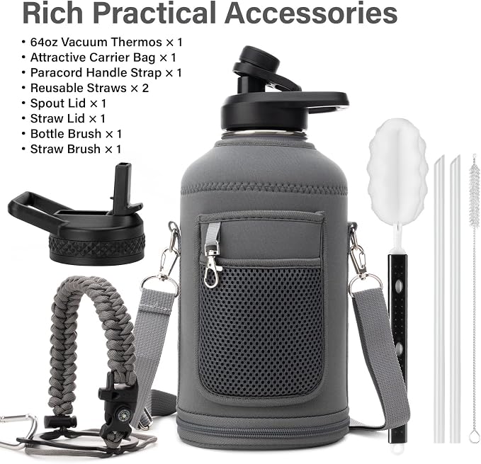 DYSANKY Insulated Water Bottle with Portable Carrier Bag for Outdoor 64 oz