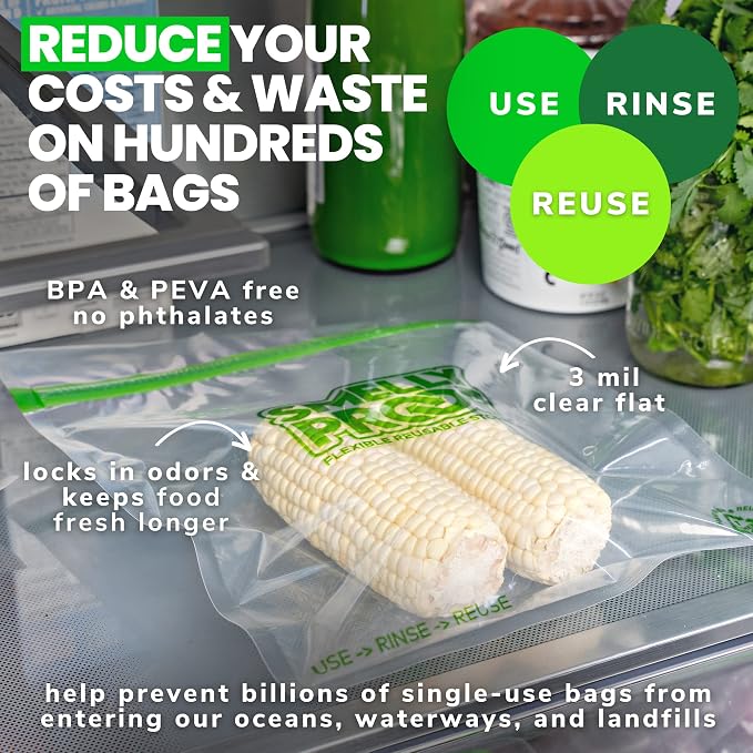 Smelly Proof Quart Meal Prep Storage Bags, US MADE, Reusable Food Storage Bags, Freezer Bags, Large Bags for Snacks, Tools, Craft, Travel, Dishwasher-Safe, BPA FREE, NO PEVA, 3-mil, 8.5" x 10", 10-Pk