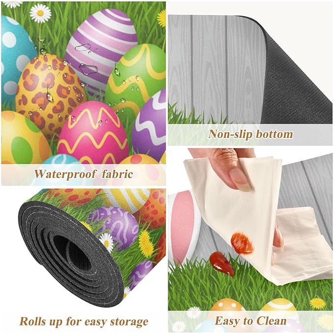 Easter Trivet Table Runner 40 Inches Long Rabbit Bunny Colorful Eggs Heat Resistant Hot Pad Multi Purpose Mat for Hot Pots Pans Kitchen Countertops
