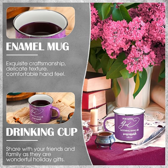 Mifoci Christian Enamel Mugs Gifts Inspirational Coffee Mugs with Handle Bible Verse Religious Camping Cups Church Party Favors for Church Clergy Pastor Men(Colorful,12 Pcs)