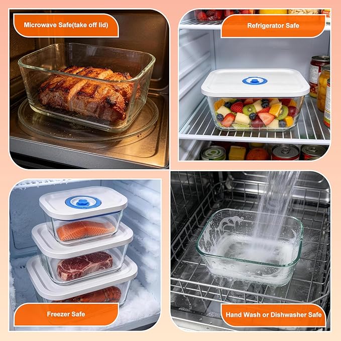PARAPOINT Vacuum Seal Borosilicate Glass Containers for Food Storage, 3 Sizes (S M L) Compatible with Desktop and Handheld Vacuum Sealer Machines, Airtight Lid Set
