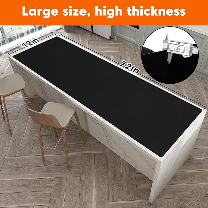 Large Silicone Mats for Kitchen Counter,12"x72" Cuttable Silicone Roll for Silicone Heat Resistant Mat Silicone Placemat Table Runner,New Skin-Friendly Material Countertop Protector,Black