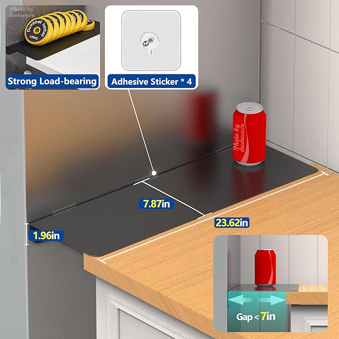 Metal Kitchen Refrigerator Gap Partition Countertop Gap Extension Board, Refrigerator Side Partition, Gap Covers Between Countertop And Walls, No Drill (Black, 23.62 * 7.87inch)