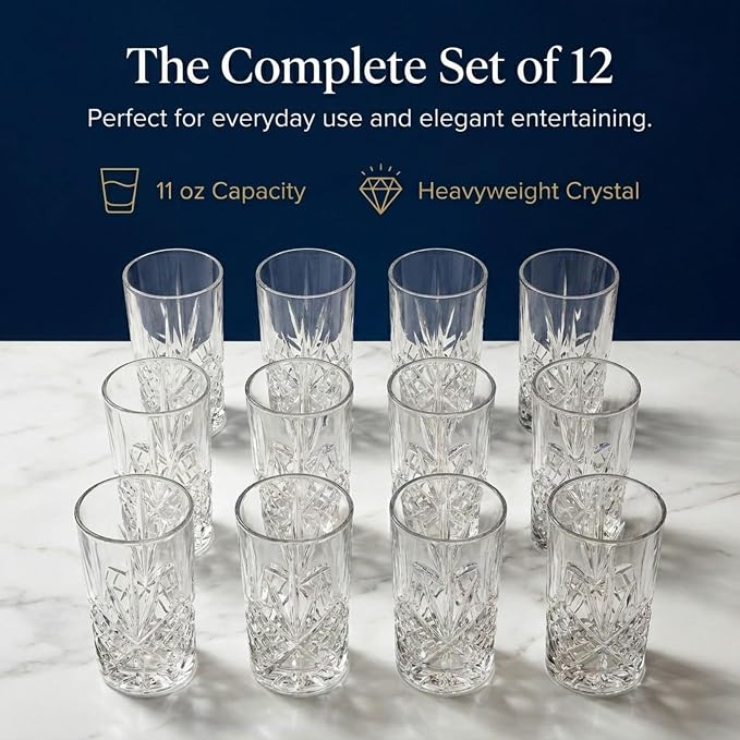 Godinger Dublin Crystal Highball Glasses, Set of 12