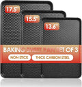 Baking Sheet Pan Set of 3, Nonstick Carbon Steel Cookie Sheets with Texture | Commercial Half/Quarter/Jelly Roll Pans Replacement Toaster Oven Tray, Heavy Duty & Easy Clean