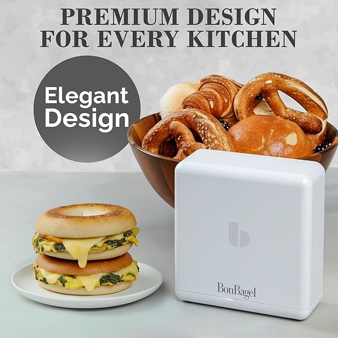 Bagel Cutter Slicer – Precision Bagel Slicer with Auto-Center Holder – Compact 7-Inch Space-Saving Design for Even Cutting Large and Small Bread at Home or Café Kitchen-White – 2nd GENERATION