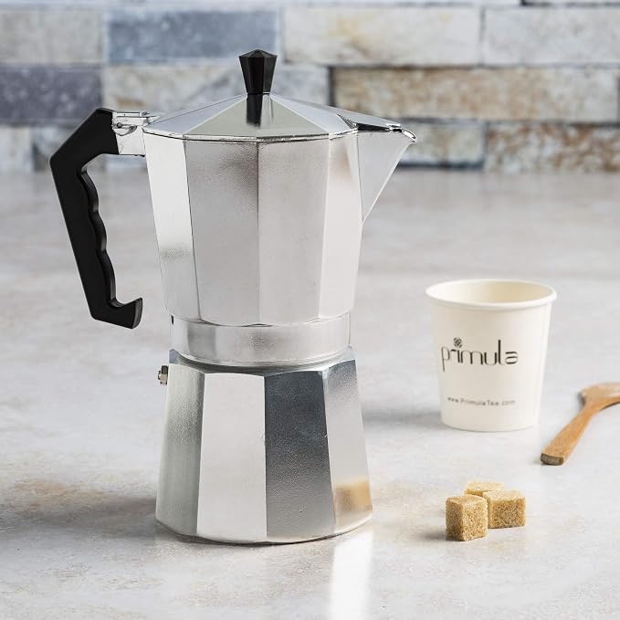 Primula Classic Stovetop Espresso and Coffee Maker, Moka Pot for Italian and Cuban Café Brewing, Greca Coffee Maker, Cafeteras, 9 Espresso Cups, Silver