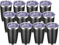 VEGOND 20oz Tumbler with Lid and Straw Stainless Steel Tumbler Cup Bulk Vacuum Insulated Double Wall Travel Coffee Mug Powder Coated Coffee Cup, Black, 12 Pack