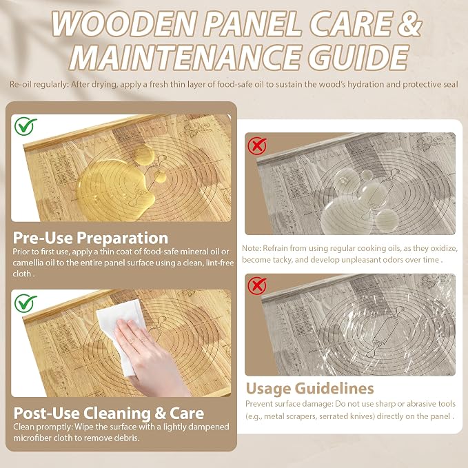 Wooden Pastry Board with Measurement 24'' x 20" Reversible Kneading Board with Side Lip and Engraved Ruler Bread Cutting Boards for Rolling Dough Baking Counter Top Kitchen (Natural)