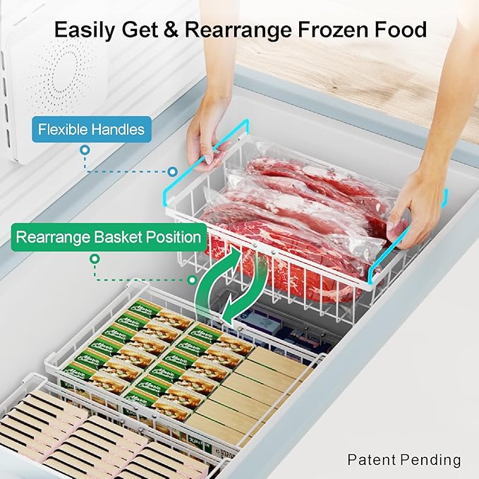 iSPECLE 2 Pack Freezer Organizer Bins - Fit 10 to 20 Cu.Ft Deep Freezer, Expandable Wire Storage Chest Freezer Baskets for Frozen Food, Stackable with Handles, White