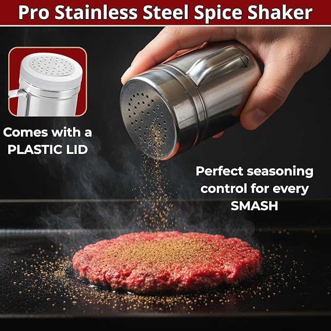 Gamalou® Smash Burger Press Kit: 7” Cast Iron Flat Press, 3-in-1 Hamburger Maker, 6x5” Spatula, Dredge Shaker & 100 Patty Papers for BBQ, Blackstone Griddle, Flat Top, Grill & Frying Pan