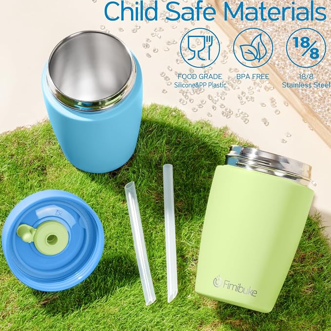 Fimibuke Kids & Toddler Cups Spill Proof, 12 OZ Insulated Sippy Cups for Toddlers Boys Girls, BPA-Free Toddler Straw Tumbler, Stainless Steel Kids Water Bottle with Twist Lids & Silicone Straw, 1 Pack