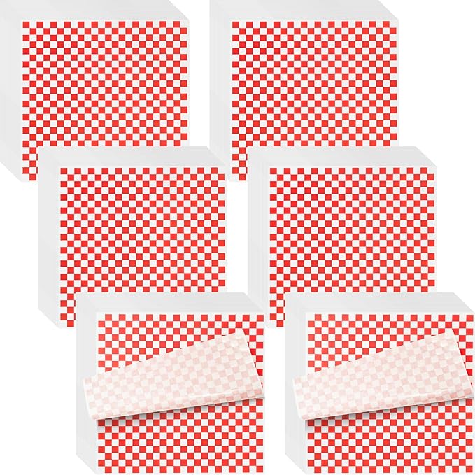 960 Pieces Deli Wax Paper Sheets 12 x 12 inches Checkered Sandwich Wrapping Paper Food Basket Liners for Food Serving, Party, Festival and Outdoors, Red
