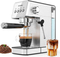 AYCHIRO 20-Bar Espresso Machine with Milk Frother, Professional Espresso Coffee Machine for Home, Stainless Steel Cappuccino Maker, Removable Water Tank & Drip Tray, Silver