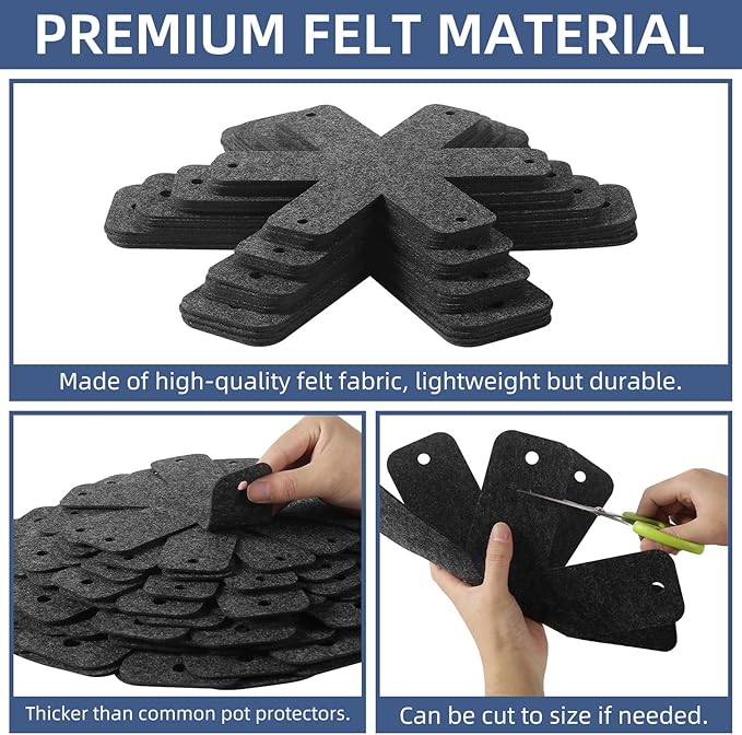 Pot and Pan Protectors, Set of 24 and 4 Different Sizes (10" 12" 14" 16") Felt Pan Separators Pads Pot Dividers Pads for Stacking and Protecting Pots and Pans, Gray
