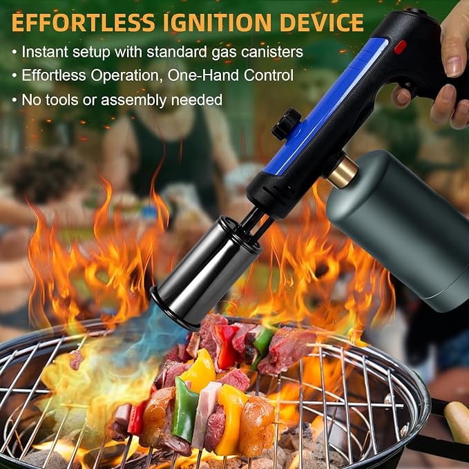Powerful Propane Torch with One-Touch Max Fire, Adjustable Kitchen Torch with Safety Lock, Flamethrower, Blow Torch Gun for Grill, BBQ, Sous Vide, Campfire Starter (Tank Not Included)