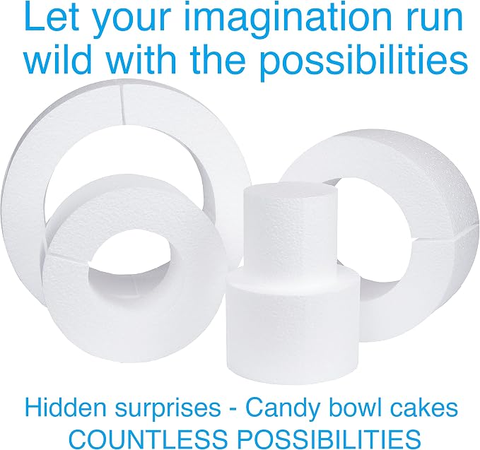 Silverlake 5-Tier Round Cake Dummy Set - Nesting 4" H x 4,6,8,10 & 12" Dia Discs for Styrofoam Baking Display Projects