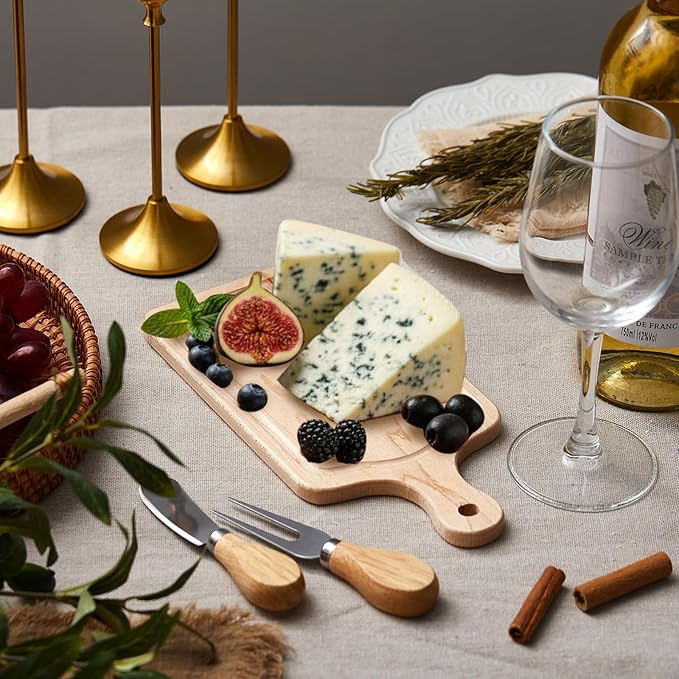 Ziliny 1 Set Bridal Baby Shower Cheese Prizes Wooden Square Board Gift Set Knives Forks Thank You Tags with Box for Guests for Valentines Bridal Baby Shower Housewarming (Maple Wood)