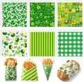Reallnaive 300 Pcs St. Patricks Day Wax Paper Sheets 12 x 12 Inch Green Shamrock Parchment Deli Tissue Paper Sandwich Wrapping Sheets Food Basket Liners for Kitchen Restaurant Baking Supplies, 6 Style
