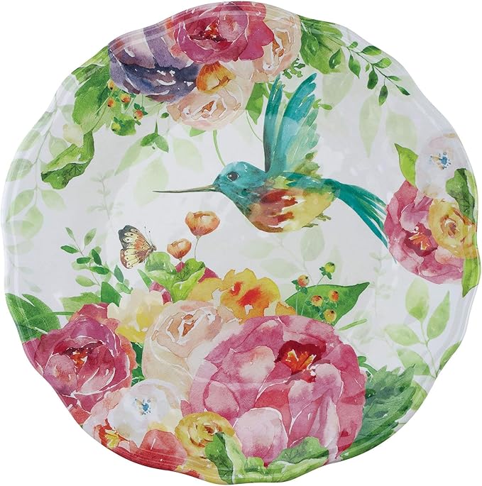 UPware 12 Piece Rose Garden Melamine Dinnerware Sets, Outdoor Dishes Set, Plates and Bowls Sets, Service for 4, Multicolor