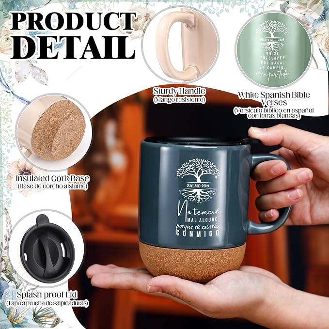 Jingmore 10 Pcs Christian Gift Bulk Religious Mugs with Bible Verse Coffee Cup 15oz for Teacher Nurse Women Men Church Member Employee Mom Dad Clergy Pastor(Spanish Tree of Life)