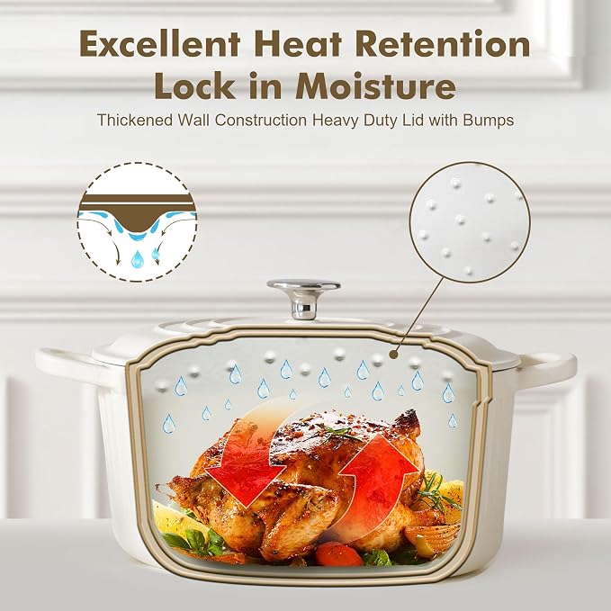 SENSARTE Enameled Cast Iron Dutch Oven Pot with Lid 3.5/5.5/6.5 Quart Heavy-Duty Round Dual Handles Kitchen Pot with Cotton Potholders & Silicone Trivet, Pot for Bread Baking, Stews, Braising, Roasting, Oven Safe, 6.5 Quart, White