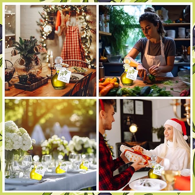 Vesici 20 Set Olive Oil Glass Bottle with Stopper Mini Oil Cruet Dispenser with Label Vinegar Bottle with Spout for Kitchen Salad Dressing Syrup Container for Wedding Baby Shower Party Favors(3.5 Oz)