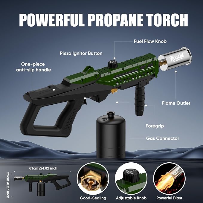 KOACKL Propane Torch Gun | Adjustable Flame Thrower Gun, Gas Welding Kits Blow Torch for Ooutdoor Welding, Campfire & Charcoal (Propane Tank Not Included)