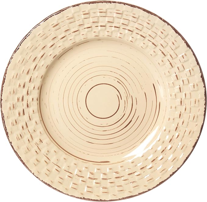 Lorren Home Trends 16 Piece Distressed Weave Dinnerware Set-Buttercup